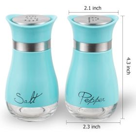 Salt And Pepper Shakers Set - Salt Containers With Glass Bottom (Option: Blue)