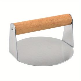 Stainless Steel Meat & Burger Smasher - Flat Grill & Griddle Press (Material: Round Meat Press With Wooden Handle)