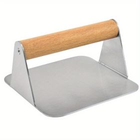 Stainless Steel Meat & Burger Smasher - Flat Grill & Griddle Press (Material: Square Meat Press With Wooden Handle)